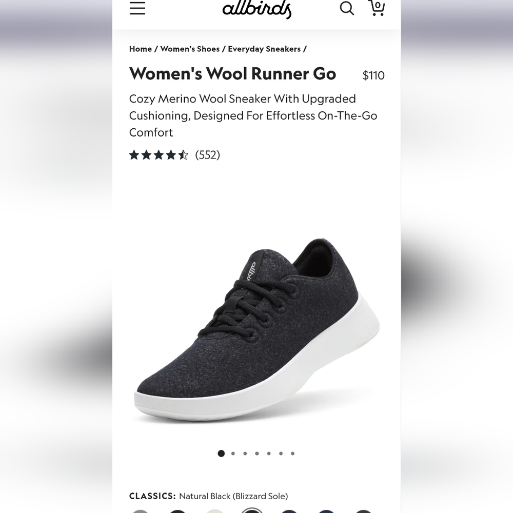 Allbirds Wool Runner Go - Natural Black Size 9